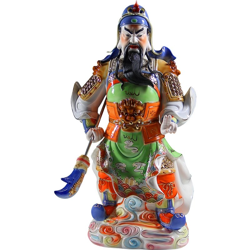 吋釉下彩绘关公武财神关羽店铺供奉招财二爷神像摆件