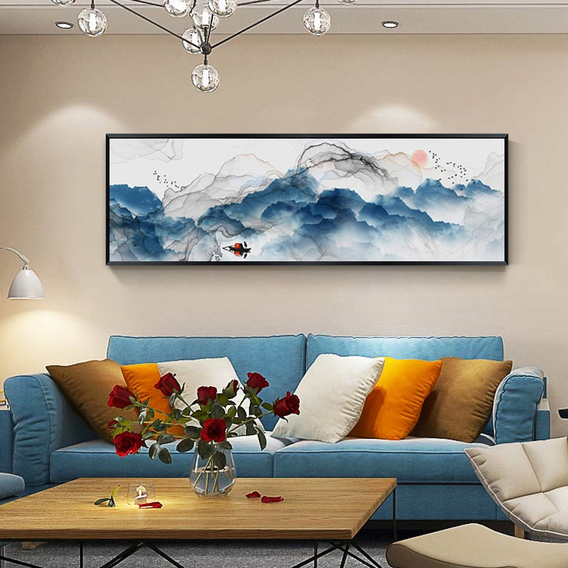 新中式卧室床头装饰画禅意挂画水墨画客厅沙发背景墙画壁画山水画