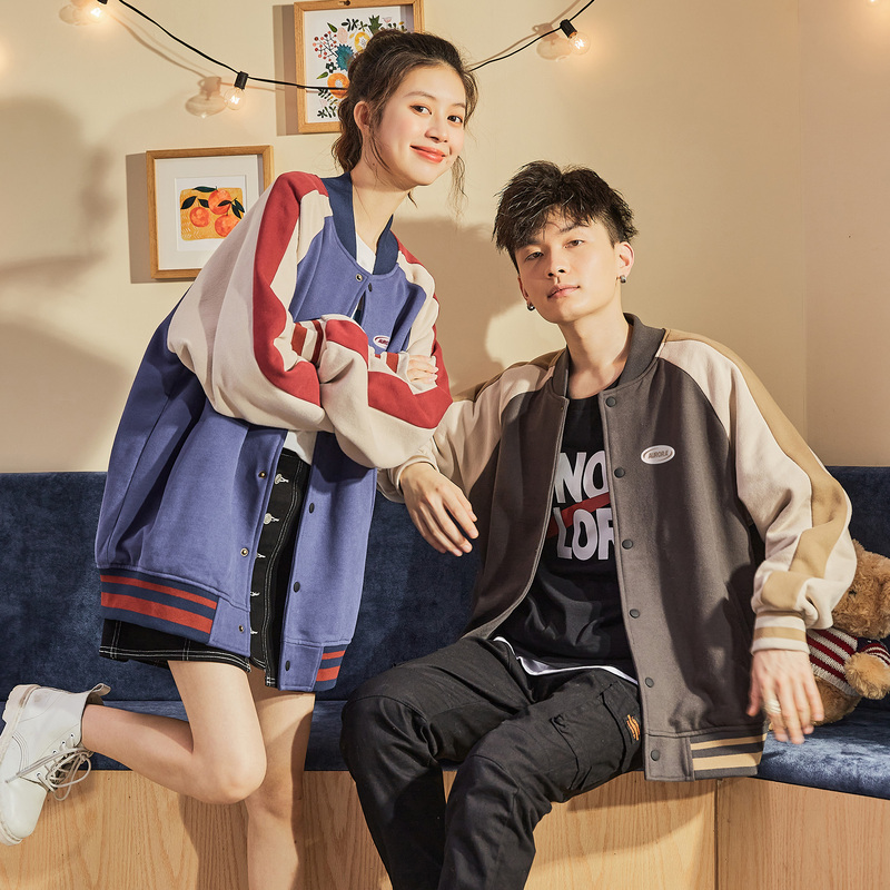 唐狮2021秋冬新款情侣外套拼接棒球领夹克潮流加绒男女外套情侣