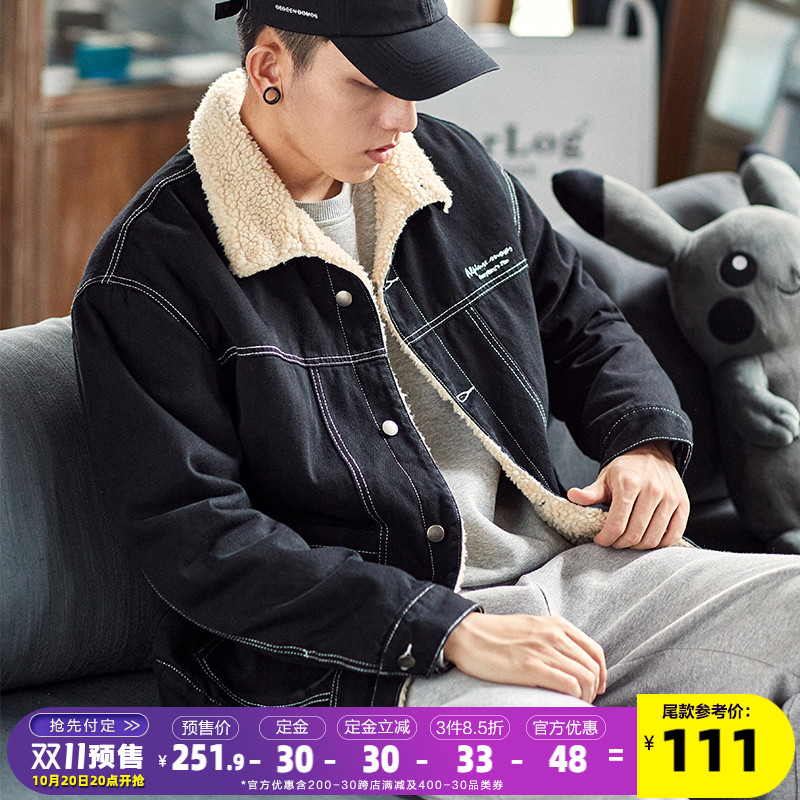 唐狮2021冬新款外套男仿羊羔绒外套翻领工装牛仔外套男潮夹克外套