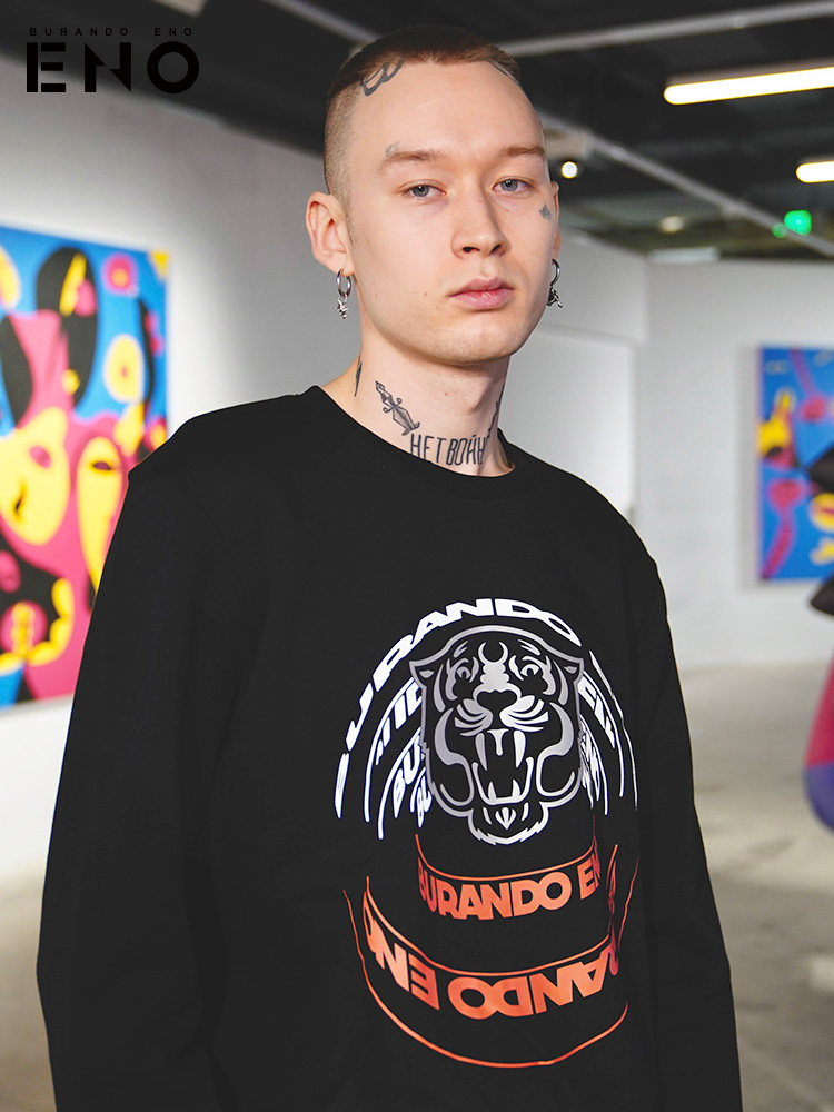 burandoeno新款时尚百搭虎头潮流简约宽松高街卫e21p31mko055卫衣