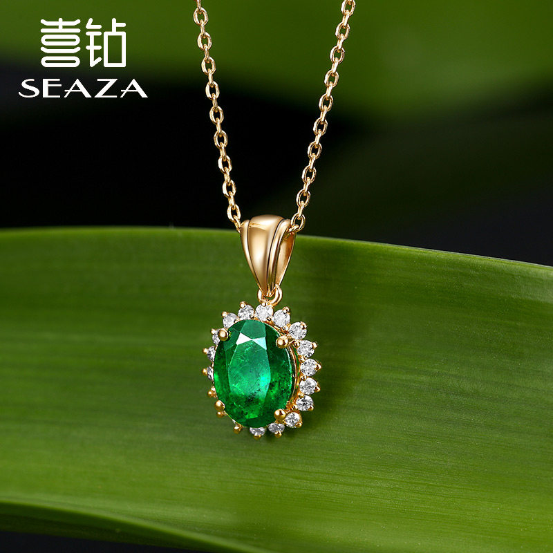 喜钻绿宝石珠宝项链华彩尚奢时尚吊坠钻石镶钻颈饰