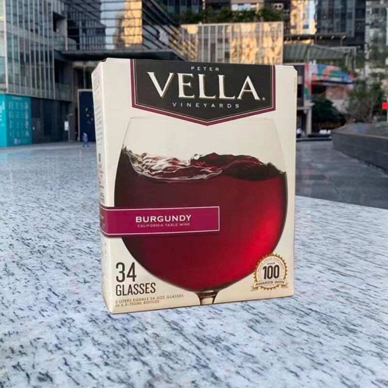 百乐vella红酒5l美国原装进口盒装柔顺勃艮半干干红静态葡萄酒
