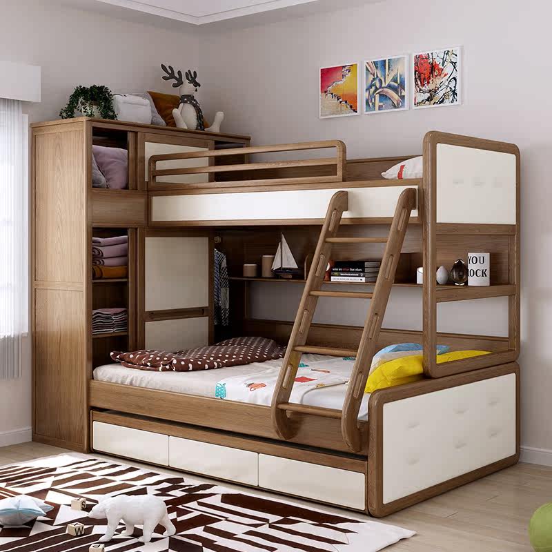 优升 全圆实木多功能组合床衣柜床储物高箱上下床平行子母高低床