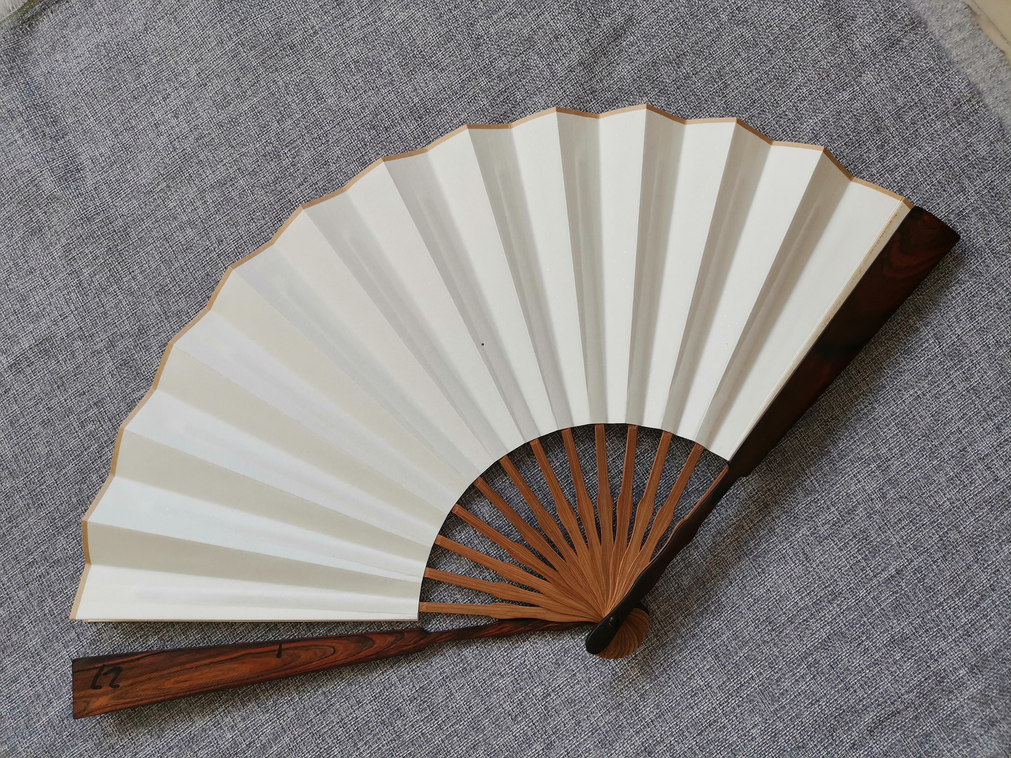 收藏文玩鬼脸半芯扇子红酸枝宣纸折扇空白花纹扇子