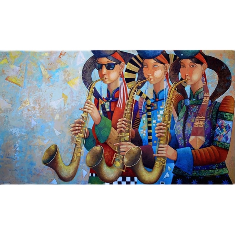 民族特色背景墙壁纸蒙古元素手绘少女艺术壁画餐厅酒店装修墙纸