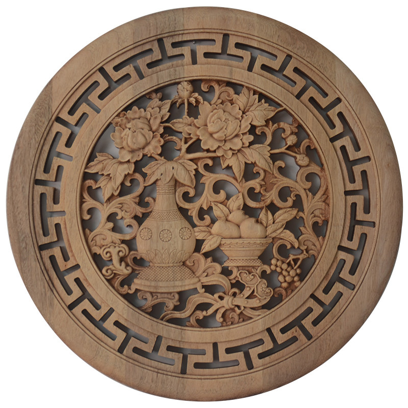 东阳木雕挂件圆形香樟樟木中式仿古居家装修木雕