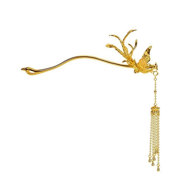 凤簪纯银镀金古风步摇流苏凤凰发簪汉服中式发饰