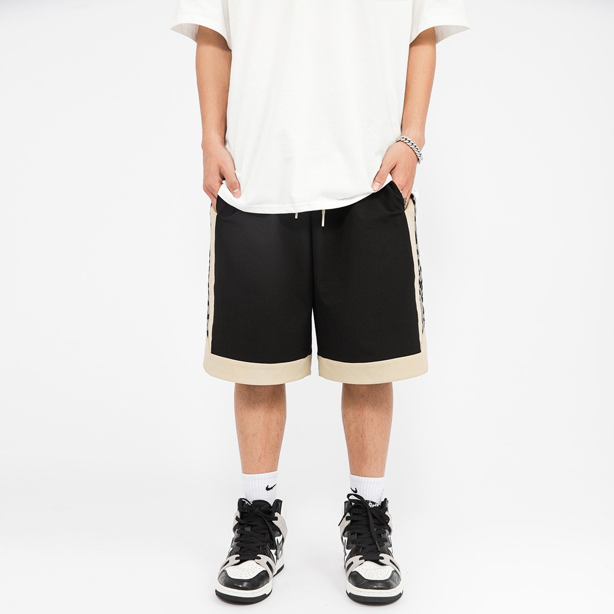 paset潮牌短裤侧边豹纹排宽松直筒休闲五分运动休闲裤