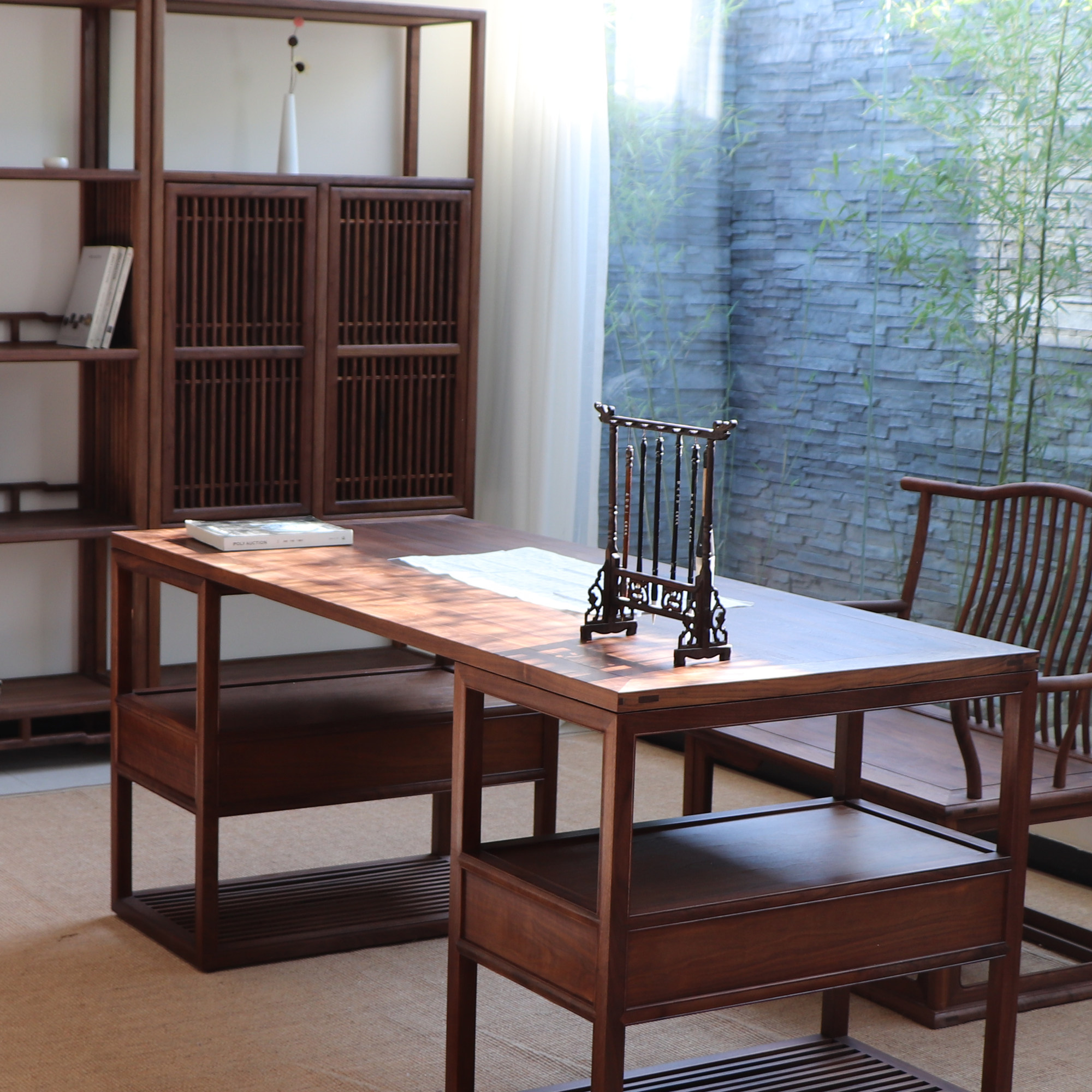 以木为居新中式书桌禅意实木画案黑胡桃办公桌写字台仿古明式书案