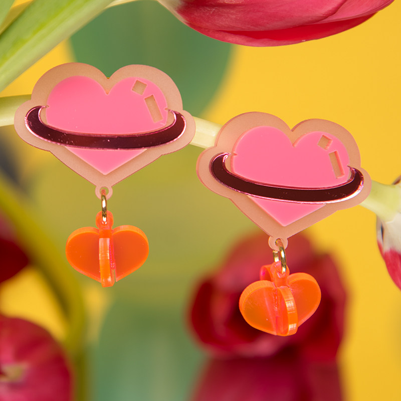hellostudio你好商店复古梦幻少女立体小爱爱心亚克力耳环