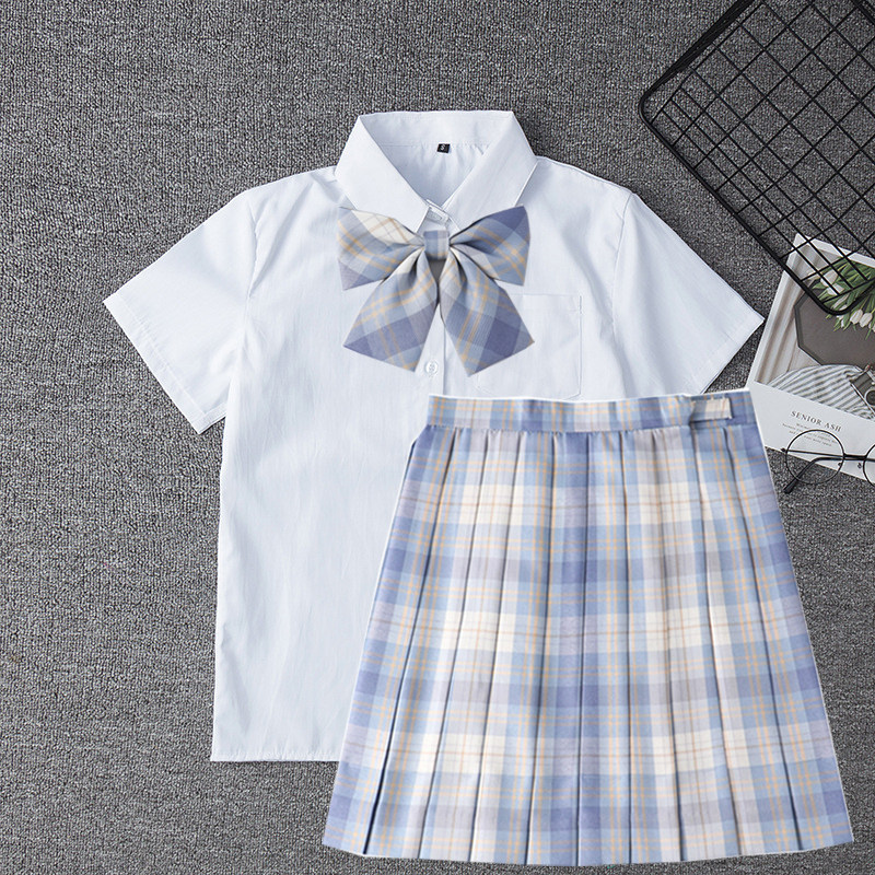 日本jk制服裙初高中中学生蓝白白色格子少女学生校服