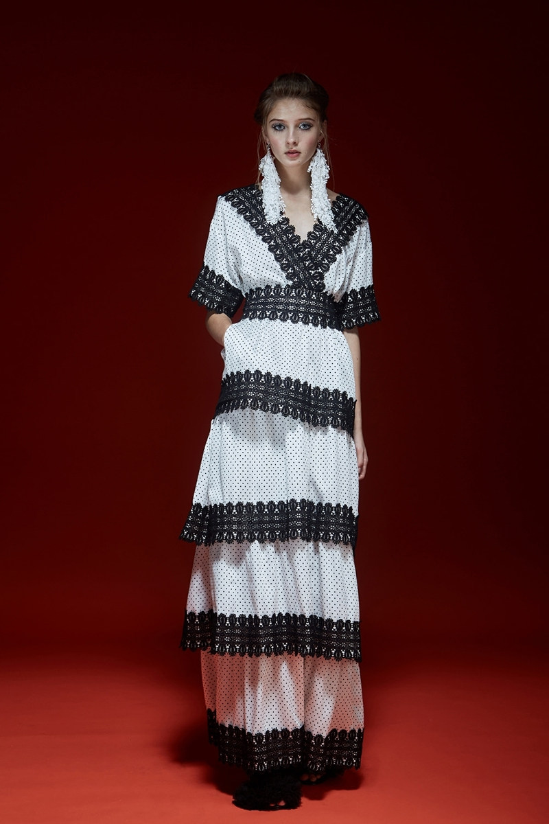 5折romanchic2019春夏波点连衣裙蕾丝拼接领收腰显连衣裙