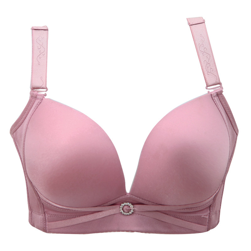 90d95c100d105c 光面无钢圈文胸薄模杯深v聚拢调整型内衣舒适大码