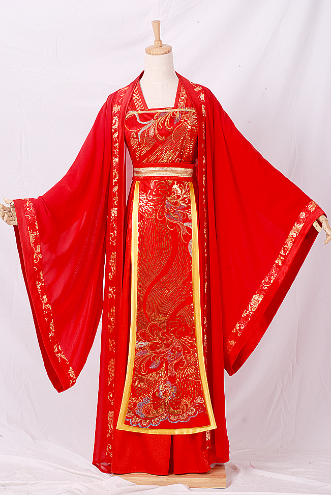 独家设计汉服古装唐婚礼服华丽亮片绣花凤凰汉服定制