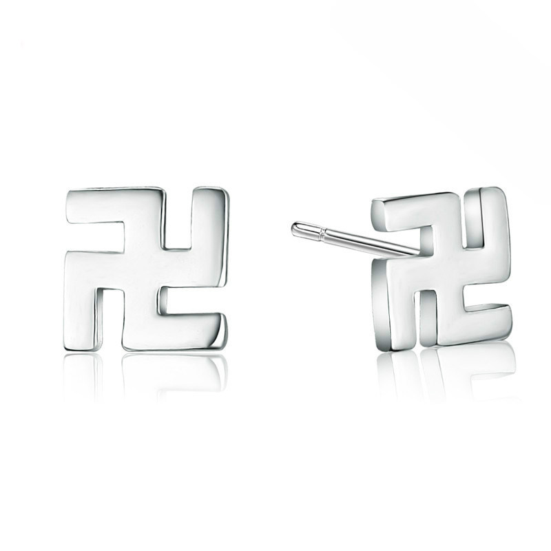 韩版个性潮男十字架式万字符卍佛印耳钉男925纯银男士耳钉单只潮