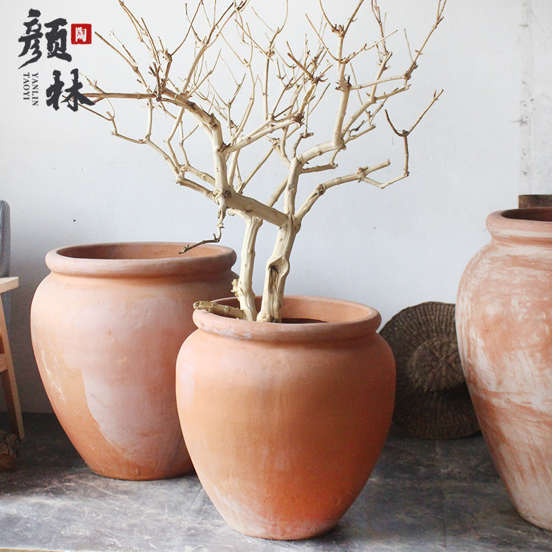 组合款红陶缸陶罐落地庭院花盆加厚耐用复古花盆