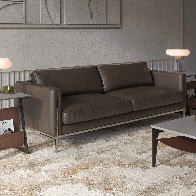 ashley爱室丽北欧轻奢真皮沙发三人位组合头层牛皮小户皮艺沙发