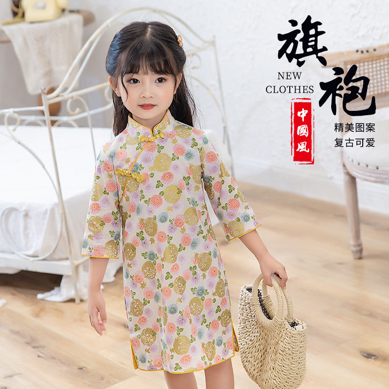 旗袍女童儿童秋季小女孩碎花裙中国风纯棉棉布旗袍