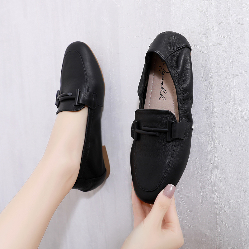 小众设计感春季真皮软皮软底乐福鞋女一脚蹬浅口平底英伦风小皮鞋
