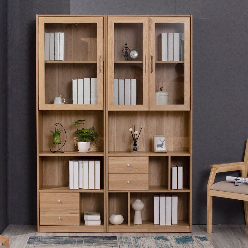 实木书桌书柜组合书房免漆板带书架电脑桌卧室书桌