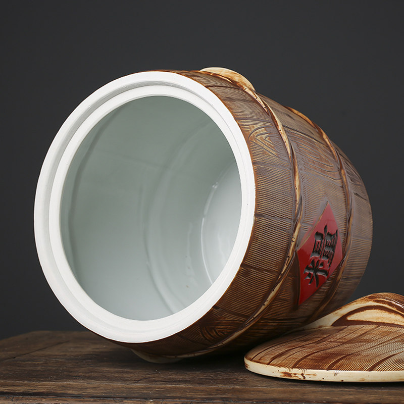 景德镇陶瓷米缸带盖面粉家用10斤20斤装米桶防潮防虫米桶