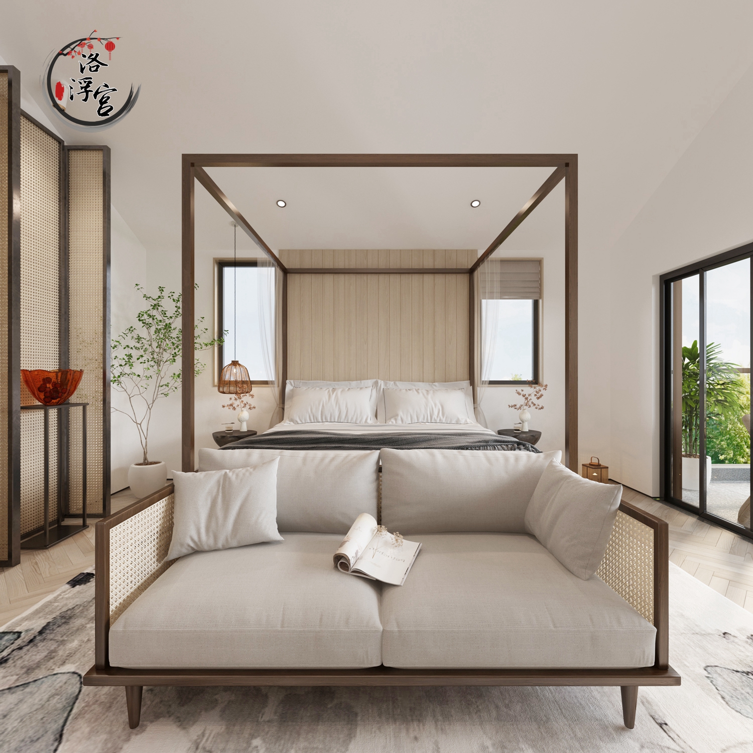 新中式家用双人床18米酒店拔步现代简约民宿架子实木拔步床