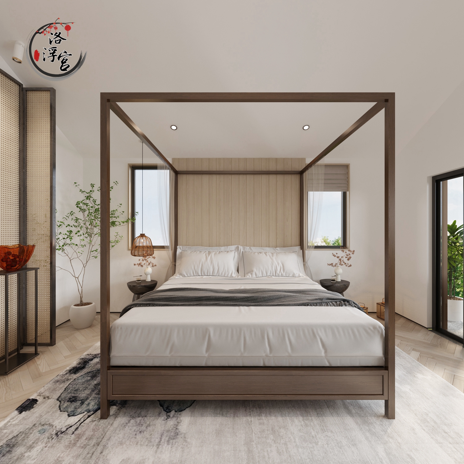 新中式家用双人床18米酒店拔步现代简约民宿架子实木拔步床