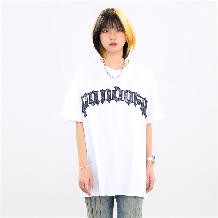 BTSG国潮美式街头复古腰果花刺绣短袖T恤ins休闲百搭情侣半袖上衣