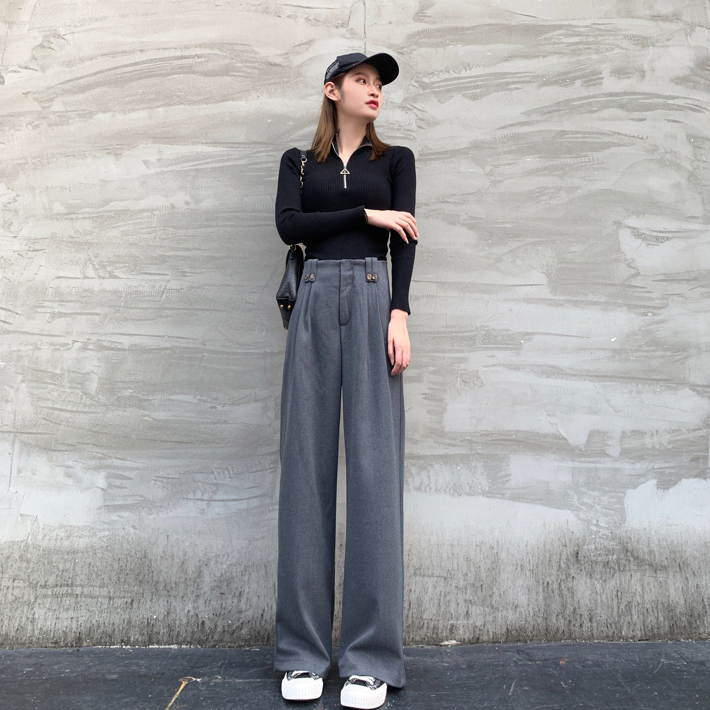 坠感时尚阔腿裤女高腰2020春季新款西装裤直筒宽松垂感显瘦长裤潮