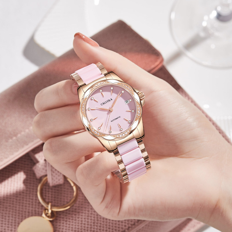 手表卡罗莱正品陶瓷女士简约气质机械表时尚品牌女表国产腕表
