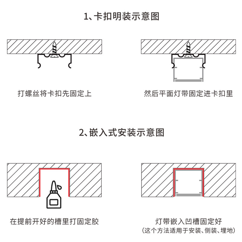 led嵌入式线性灯带条12v硅胶套管贴片楼梯柜子led灯带