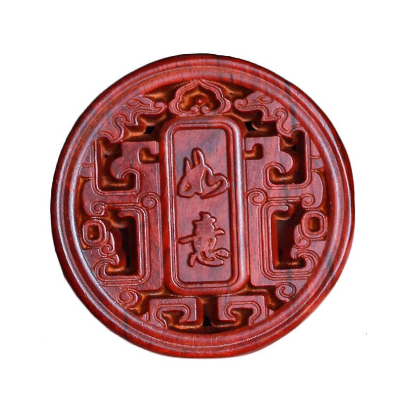 正宗印度小叶紫檀圆形牌子吉祥如意吊坠毛衣挂饰木雕