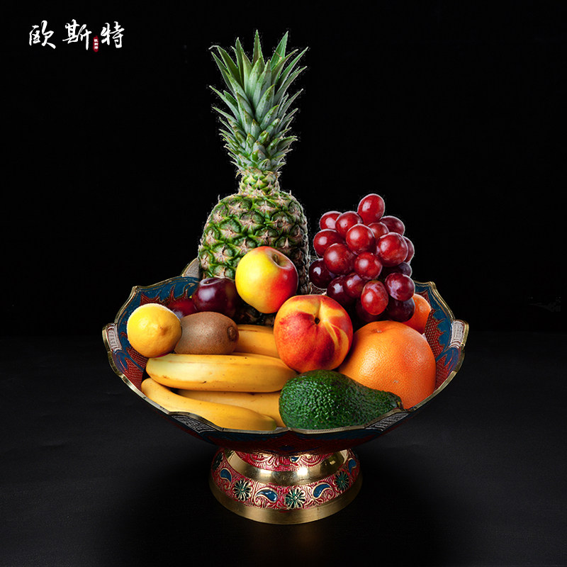 果盘欧斯特印度铜供佛前观音财神爷供奉水果客厅果盘