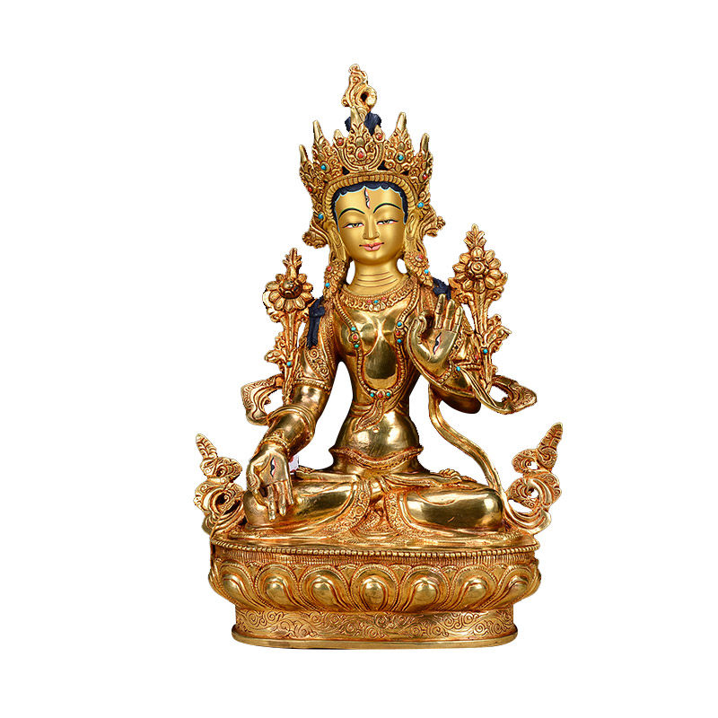 摆件欧斯特白度母佛像尼泊尔工艺品全鎏金佛用品供奉摆件