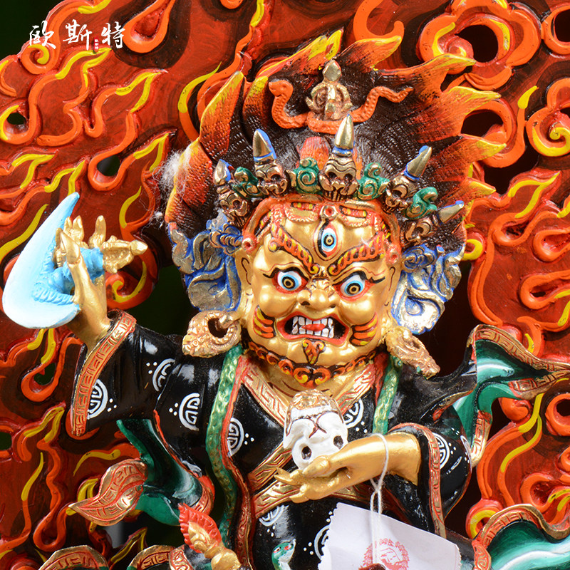 欧斯特佛像摆件办公室居家尼泊尔铜彩绘黑袍金刚供佛摆件10寸