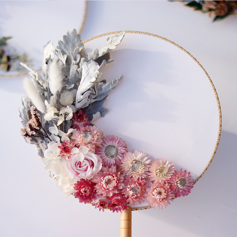 干花手工古风永生花团扇diy材料手工制制作扇子干花