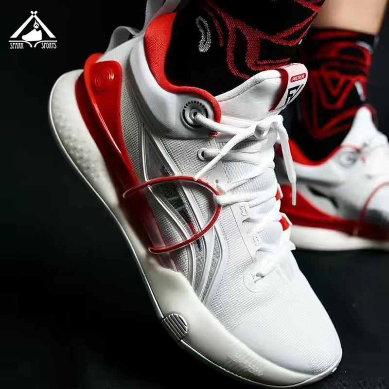 李宁lining闪击premium科技减震防滑低帮篮球鞋白红篮球鞋