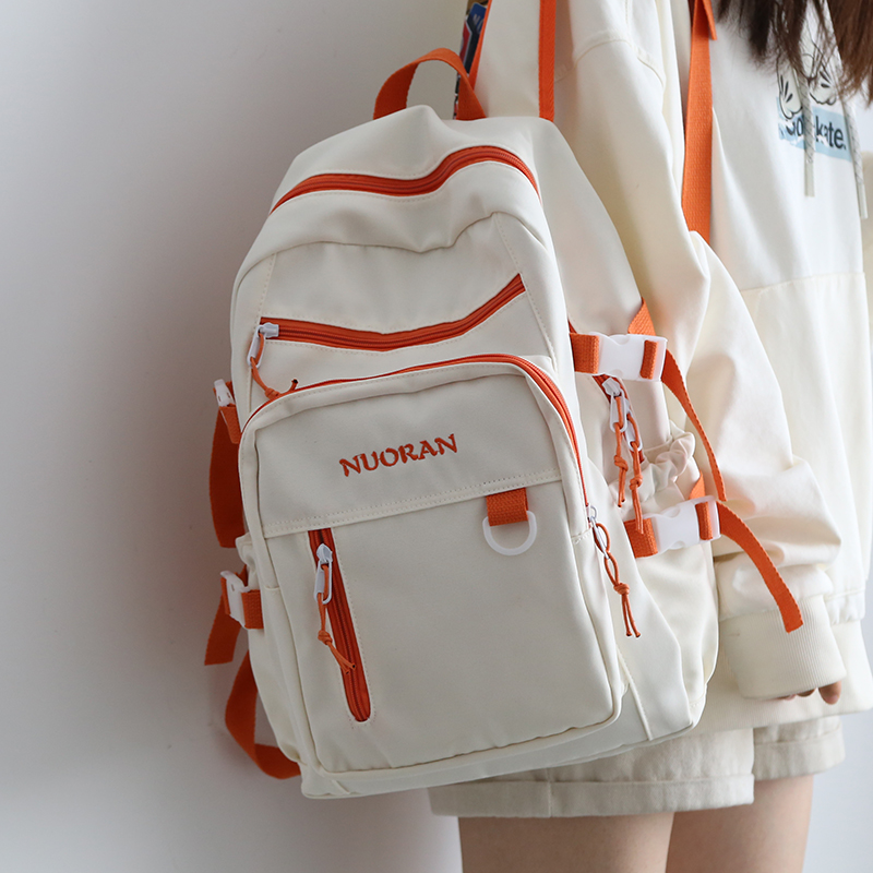 NR多层撞色大容量双肩包女小众时尚书包女大学生初中背包女双肩