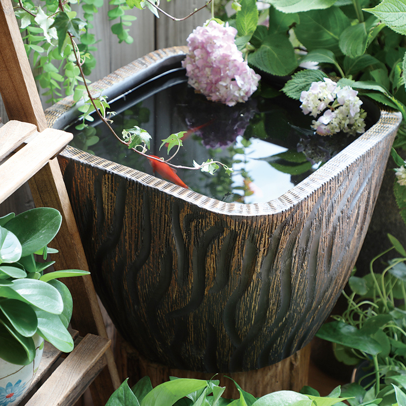 鱼缸荷花风水生态客厅阳台仿石龙鱼缸金鱼缸创意桌面缸