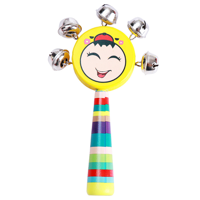 木质婴幼儿卡通笑脸响铃手摇铃串铃铃铛儿童宝宝摇铃