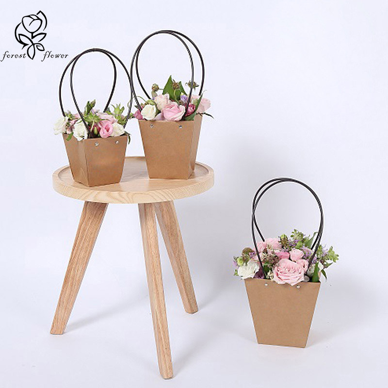 用品手提袋花束防水牛皮纸手提花篮花店韩式手工花艺包装盒