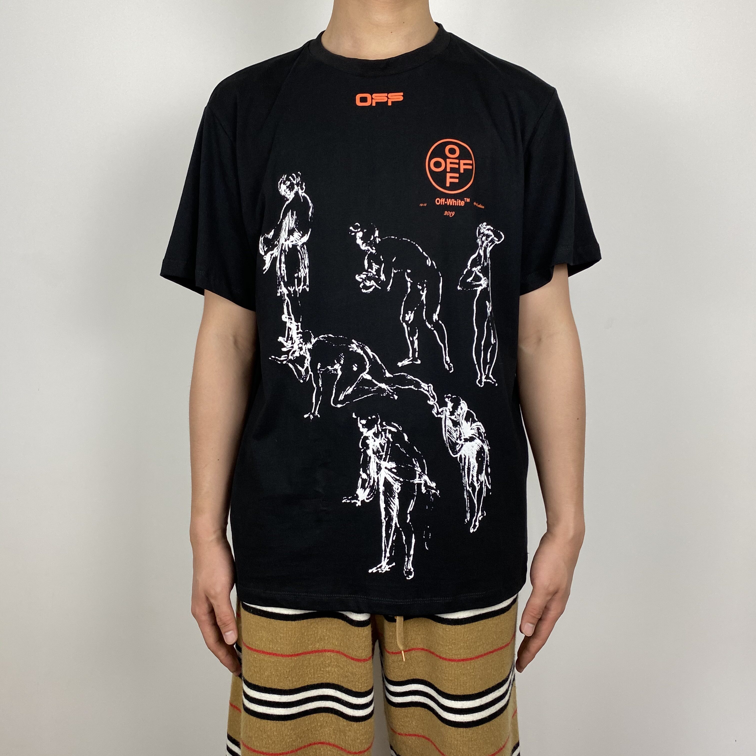 夏季新款offyfakelwhite达芬奇烫画短袖ow圣安t恤