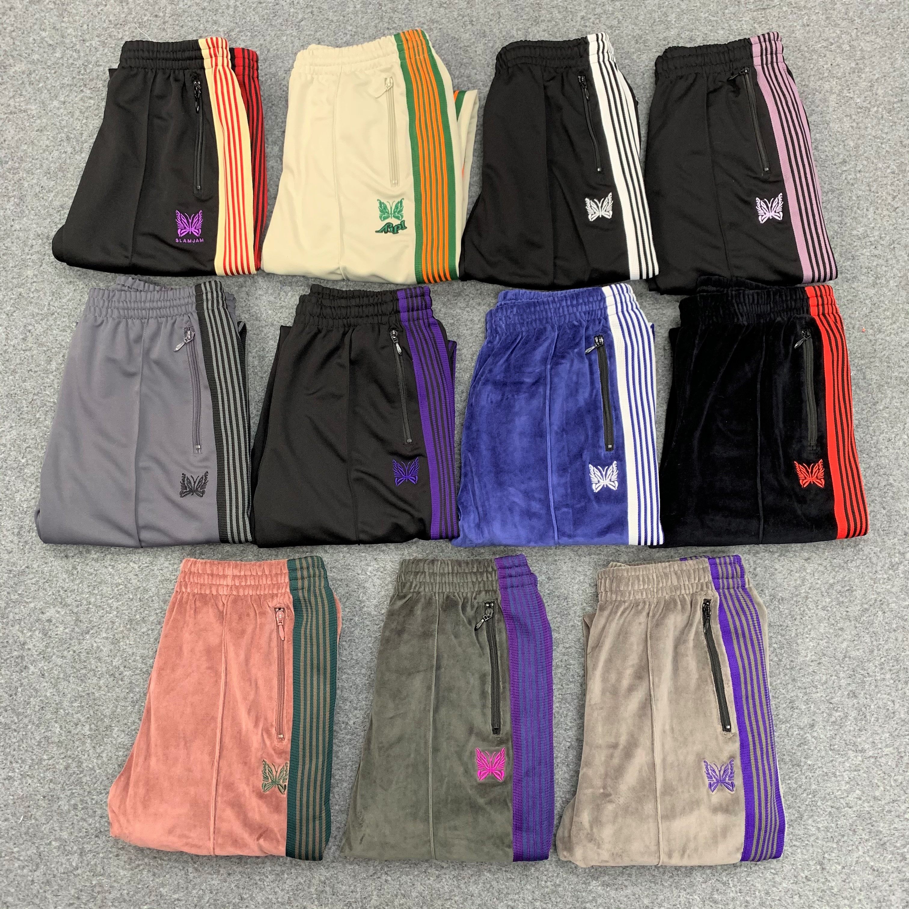 正确needles蝴蝶裤子fog条纹织带丝绒潮牌ins休闲裤