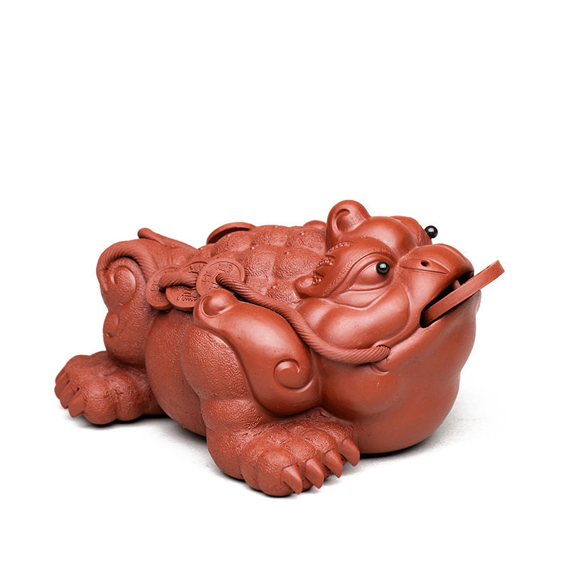宜兴紫砂茶宠金蟾茶玩养大红袍三足蟾蜍雕塑茶具茶宠摆件