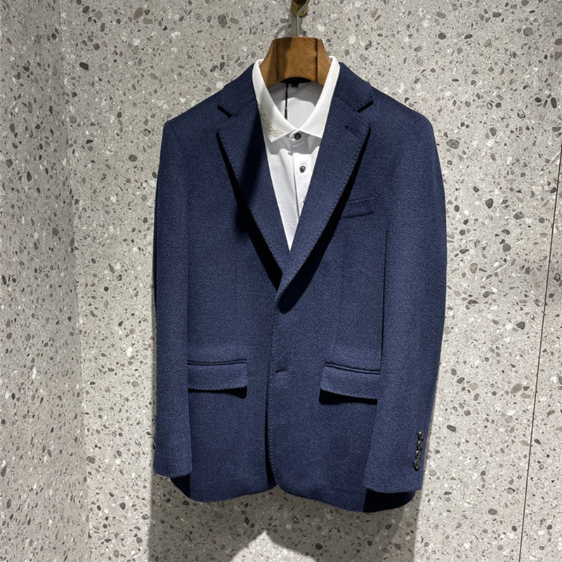 品牌新款男士羊毛羊绒西服外套微厚纯色商务西服