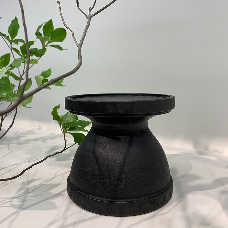 侘寂风炭烧木炭化木新中式式禅意胡桃实木蜡烛摆件