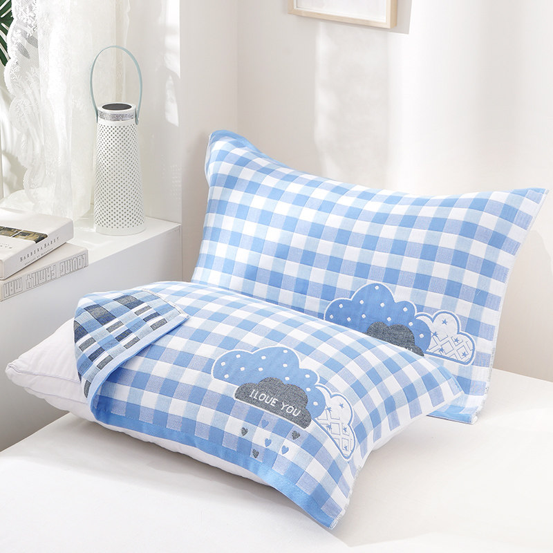 纯棉枕巾一对全棉纱布加大加厚枕头头巾格子枕巾