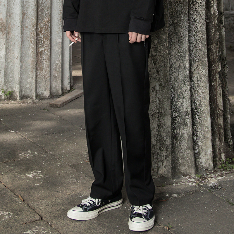 MaxBeats春装直筒宽松英式雅痞休闲纯黑色西裤男欧美学院西装裤潮