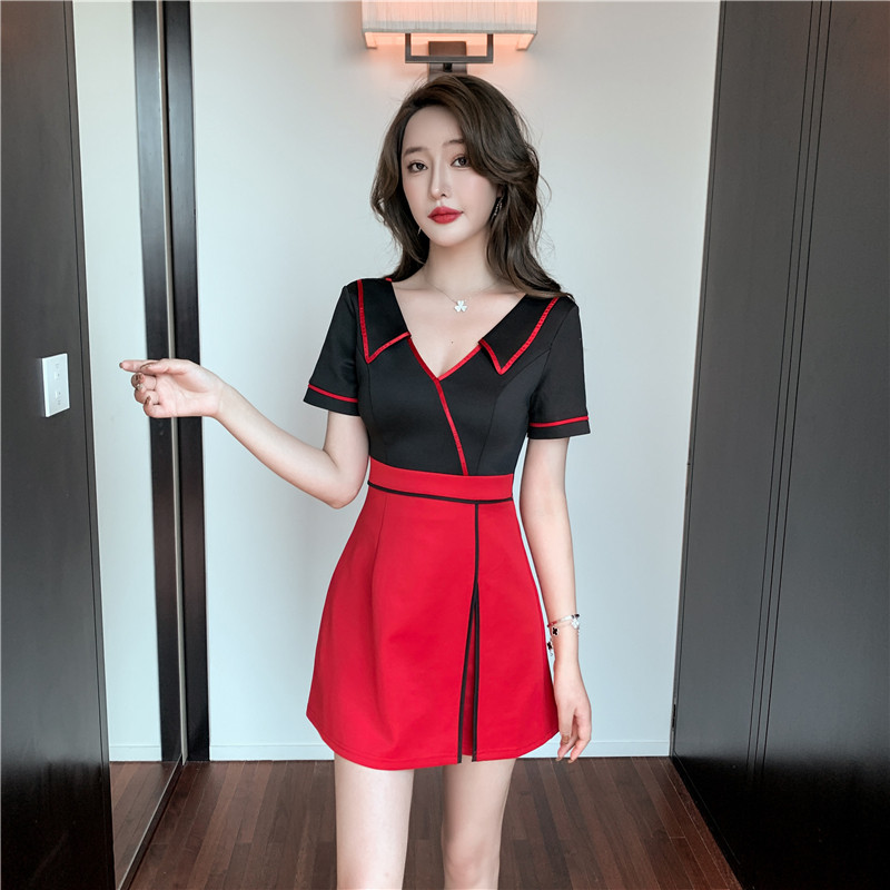 夜场女装大码足疗足浴按摩技师工作服性感低胸民族服装